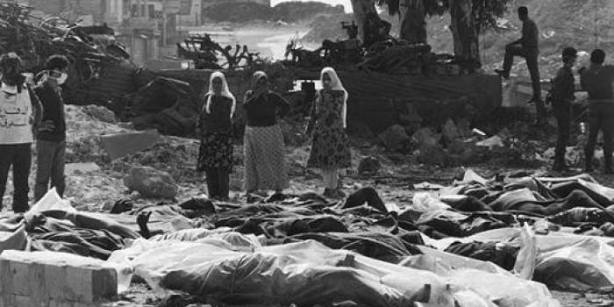 Some of the victims of the massacre of civilians in the 1976 Tal al Zaatar Palestinian refugee camp in Lebanon by Assad's forces and Maronite Lebanese troops
